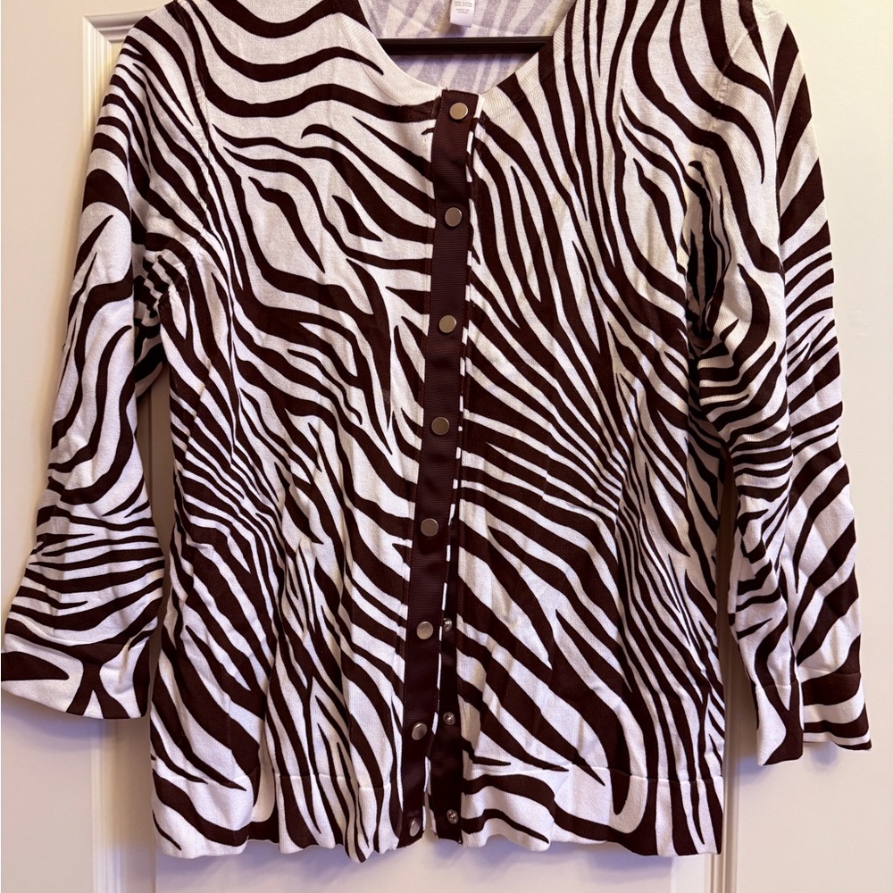 Charter Club brown and White Striped Cardigan